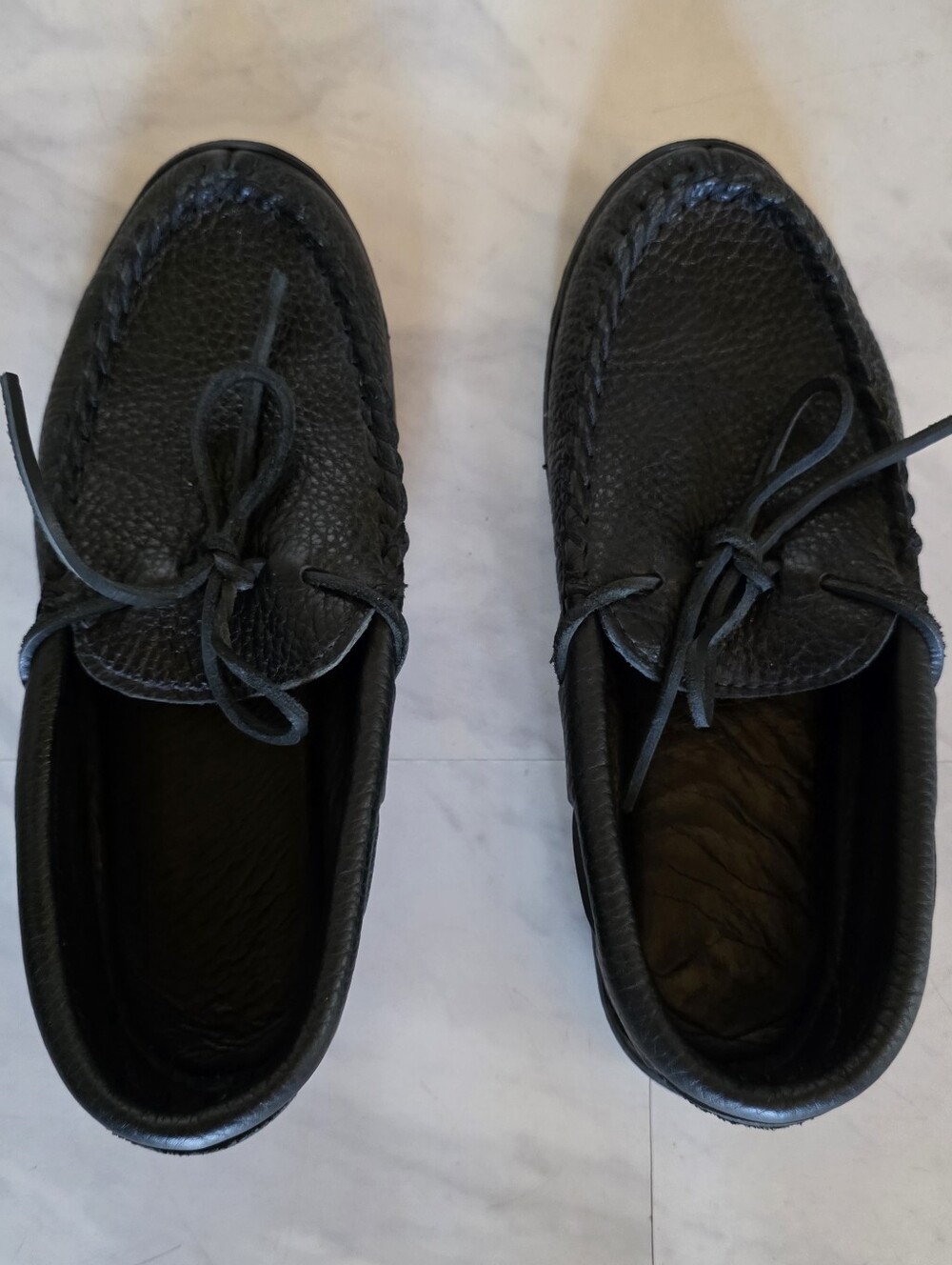 Laurentian Chief Canada Thick Black Leather Moccasins 10 42 New Rubber Sole Shoe